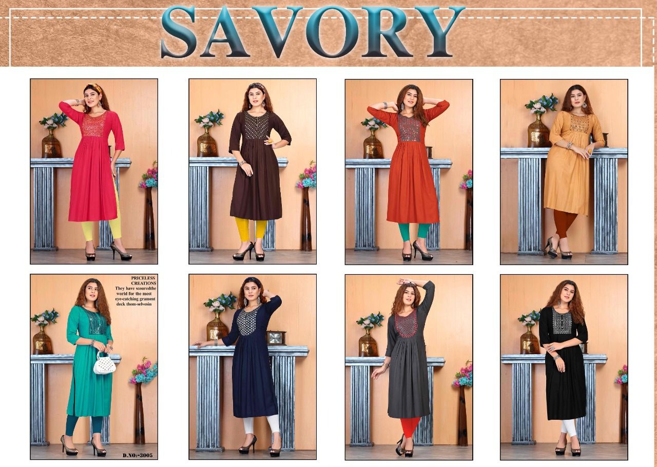 Beauty Queen Savory Fancy Party Wear Rayon Embroidery Kurti Collection